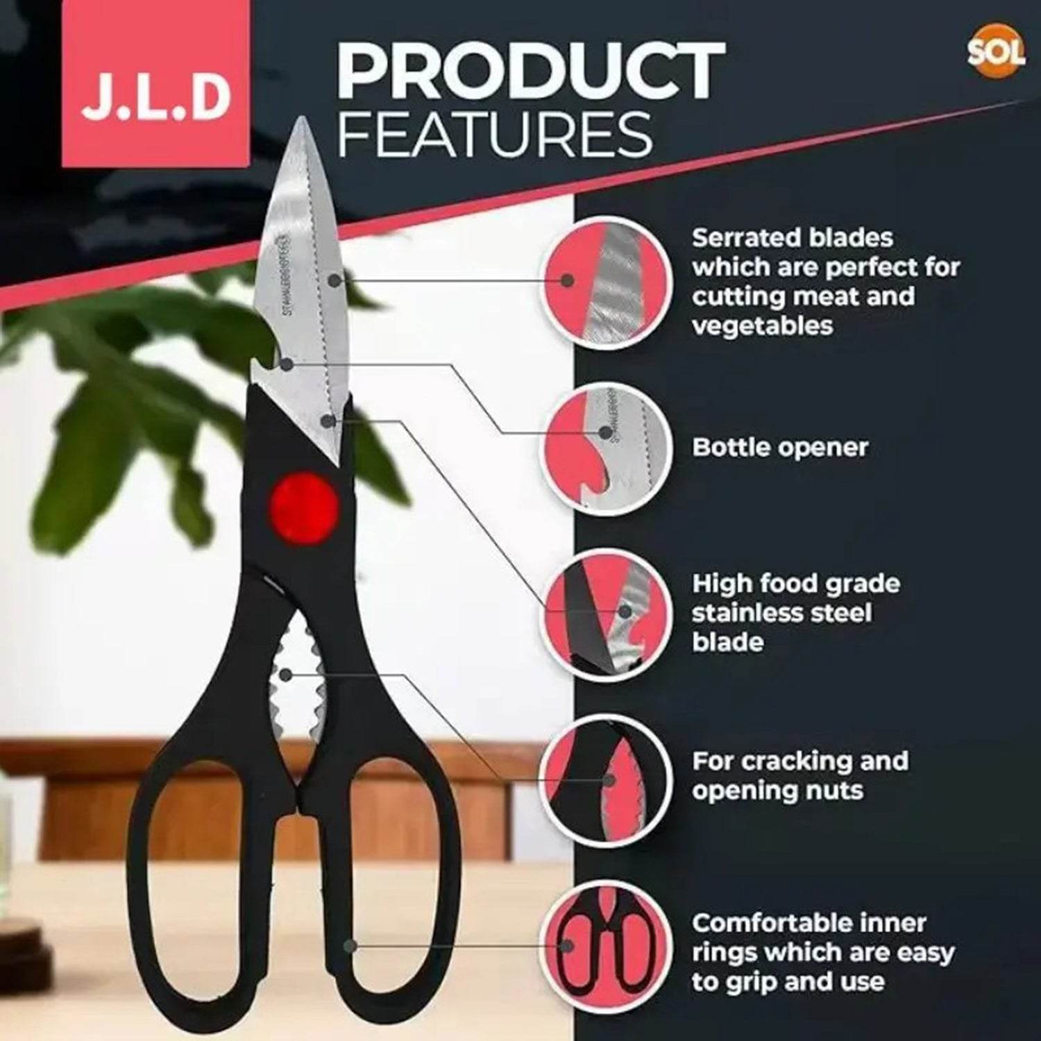MLNshops Food Scissors with Nutcracker for Kitchen Use
