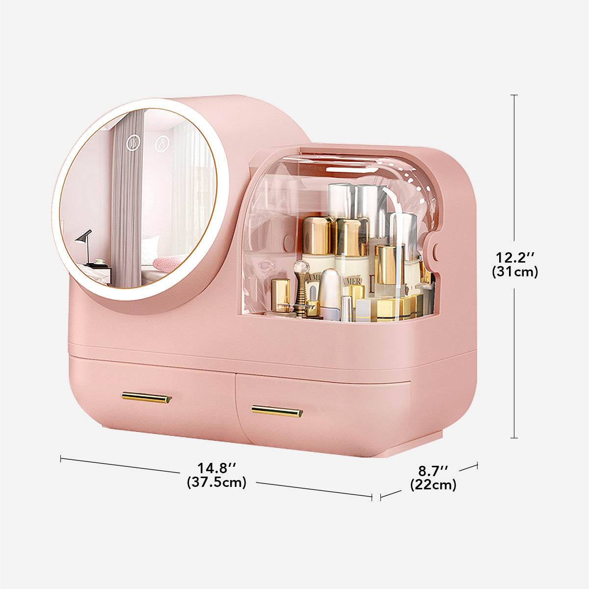 Joybos® Makeup Storage Organizer Box with Led Lighted Mirror Pink MLNshops]