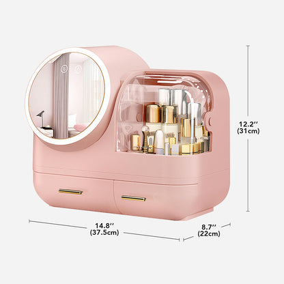 Joybos® Makeup Storage Organizer Box with Led Lighted Mirror Pink MLNshops]