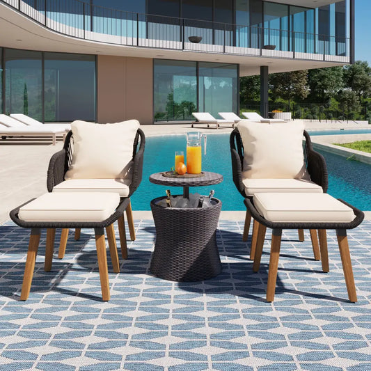 5 Pieces Patio Furniture Chair Sets, Patio Conversation Set With Wicker Cool Bar Table, Ottomans,Outdoor MLNshops]