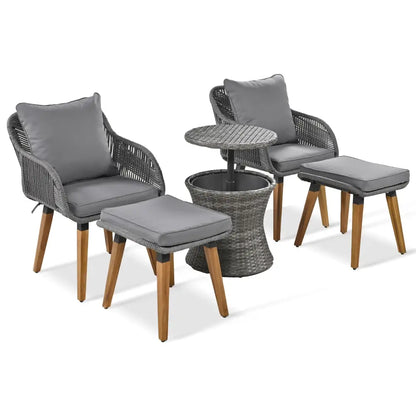 5 Pieces Patio Furniture Chair Sets, Patio Conversation Set With Wicker Cool Bar Table, Ottomans. MLNshops]