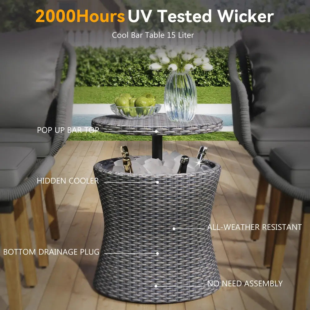 5 Pieces Patio Furniture Chair Sets, Patio Conversation Set With Wicker Cool Bar Table, Ottomans. MLNshops]