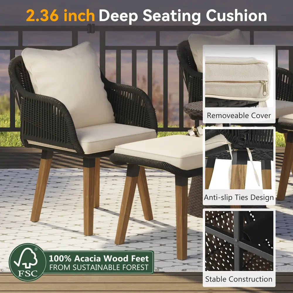 5 Pieces Patio Furniture Chair Sets, Patio Conversation Set With Wicker Cool Bar Table, Ottomans,Outdoor MLNshops]