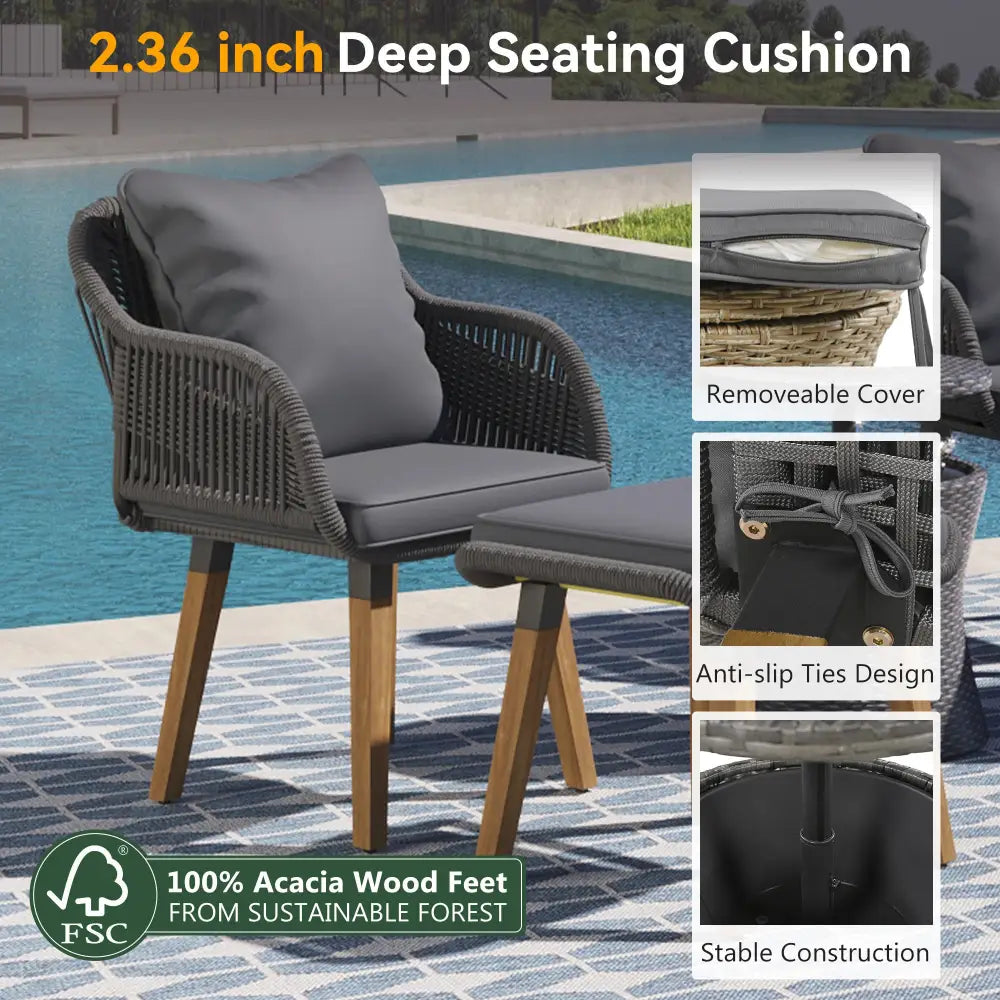 5 Pieces Patio Furniture Chair Sets, Patio Conversation Set With Wicker Cool Bar Table, Ottomans. MLNshops]