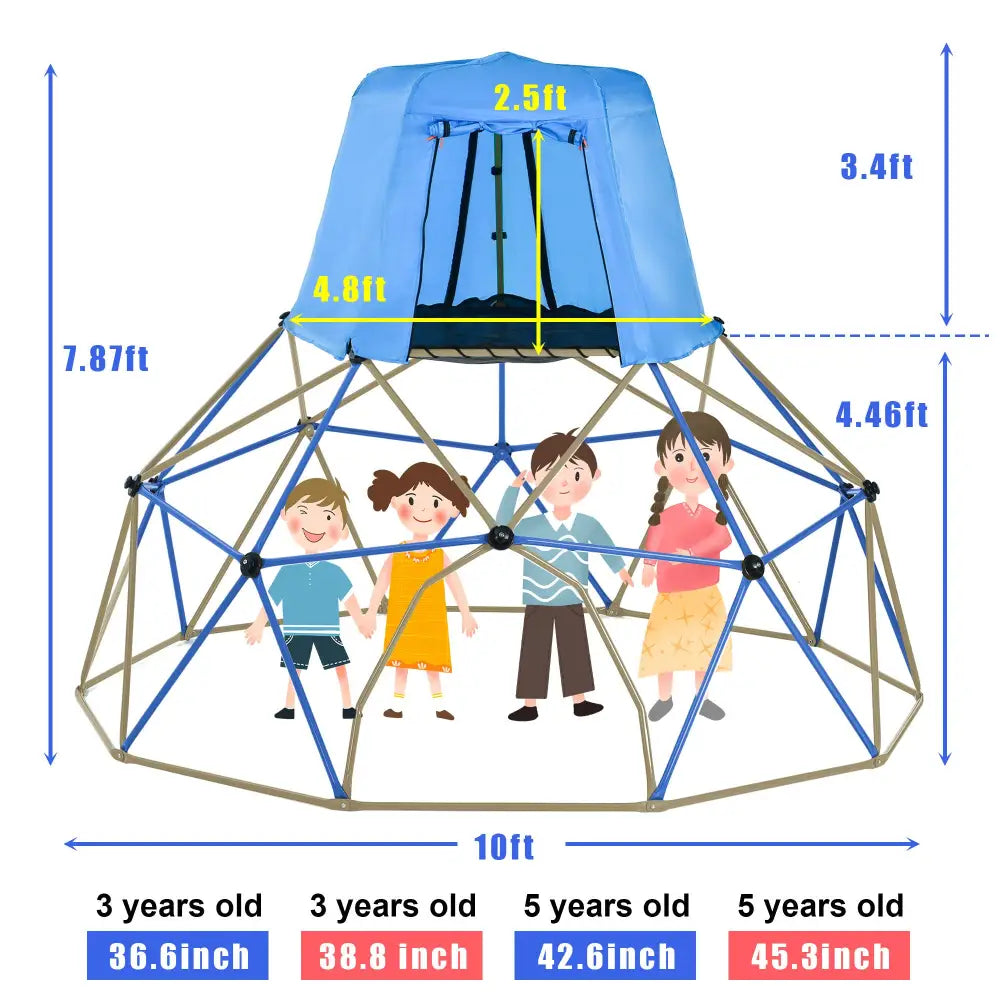 Kids Climbing Dome with Canopy and Playmat - 10 ft Jungle Gym Geometric Playground Dome Climber Play Center, Rust & UV Resistant MLNshops]