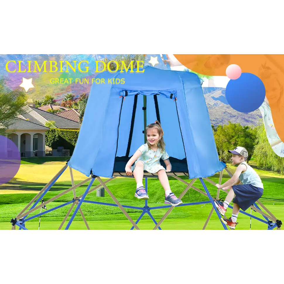 Kids Climbing Dome with Canopy and Playmat - 10 ft Jungle Gym Geometric Playground Dome Climber Play Center, Rust & UV Resistant MLNshops]