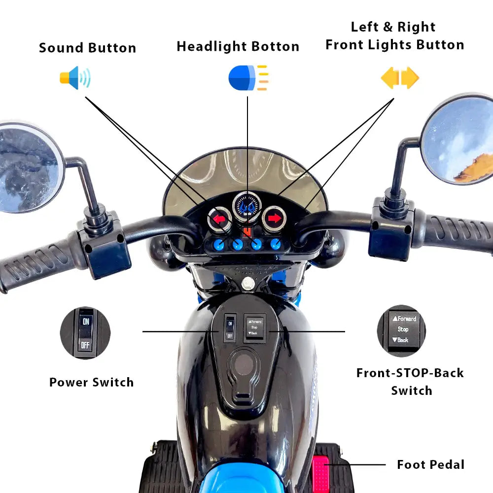 Kids Ride On Motorcycle Toy, 3-Wheel Chopper Motorbike with LED Colorful Headlights, Blue Riding on Electric Battery Powered Harley Motorcycle for Boys Girls MLNshops]