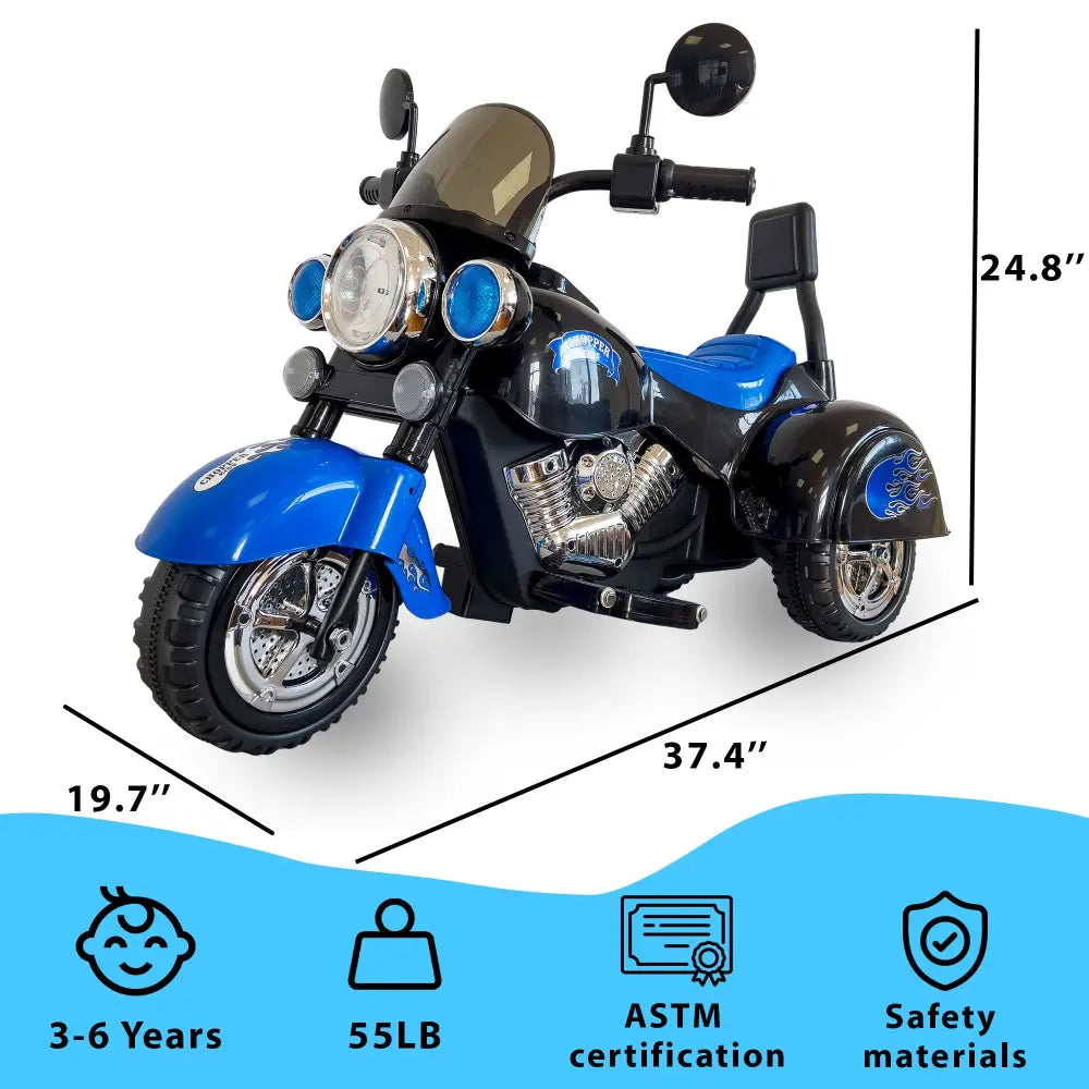 Kids Ride On Motorcycle Toy, 3-Wheel Chopper Motorbike with LED Colorful Headlights, Blue Riding on Electric Battery Powered Harley Motorcycle for Boys Girls MLNshops]