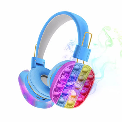 Kids Toy Headset, Wireless Bluetooth Headphone Pop Bubble On-Ear Headphone Fidget Toy Rainbow Color Fidget Headset for Children Adults (Blue) MLNshops]