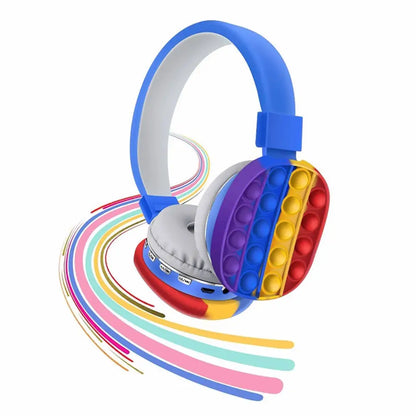 Kids Toy Headset, Wireless Bluetooth Headphone Pop Bubble On-Ear Headphone Fidget Toy Rainbow Color Fidget Headset for Children Adults (Blue) MLNshops]