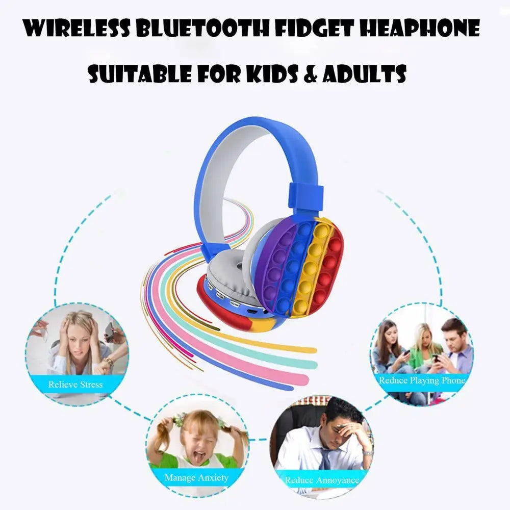 Kids Toy Headset, Wireless Bluetooth Headphone Pop Bubble On-Ear Headphone Fidget Toy Rainbow Color Fidget Headset for Children Adults (Blue) MLNshops]