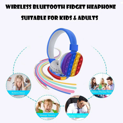 Kids Toy Headset, Wireless Bluetooth Headphone Pop Bubble On-Ear Headphone Fidget Toy Rainbow Color Fidget Headset for Children Adults (Blue) MLNshops]