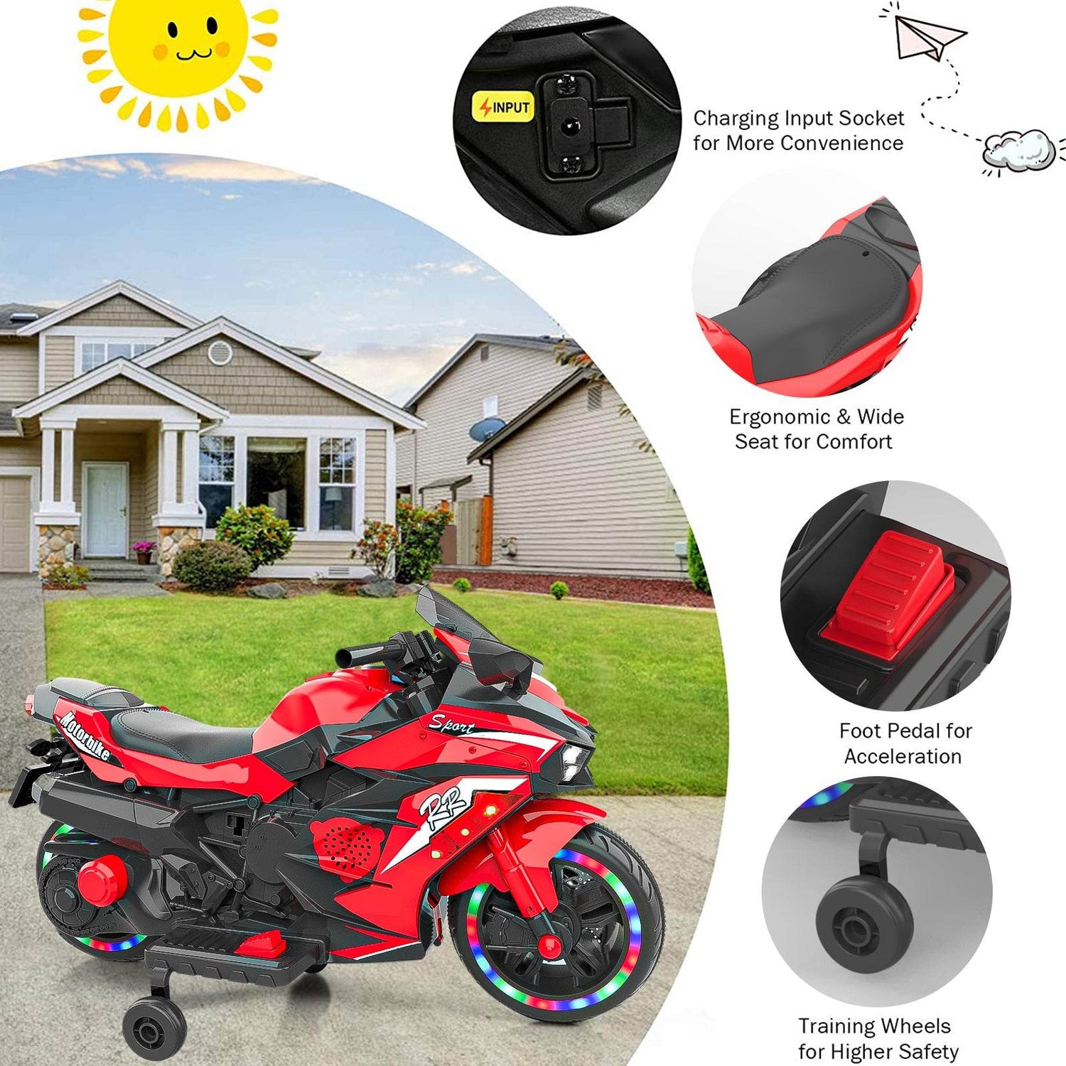 mlnshops Kids Toy Motorcycle with Lights - Electric Bike