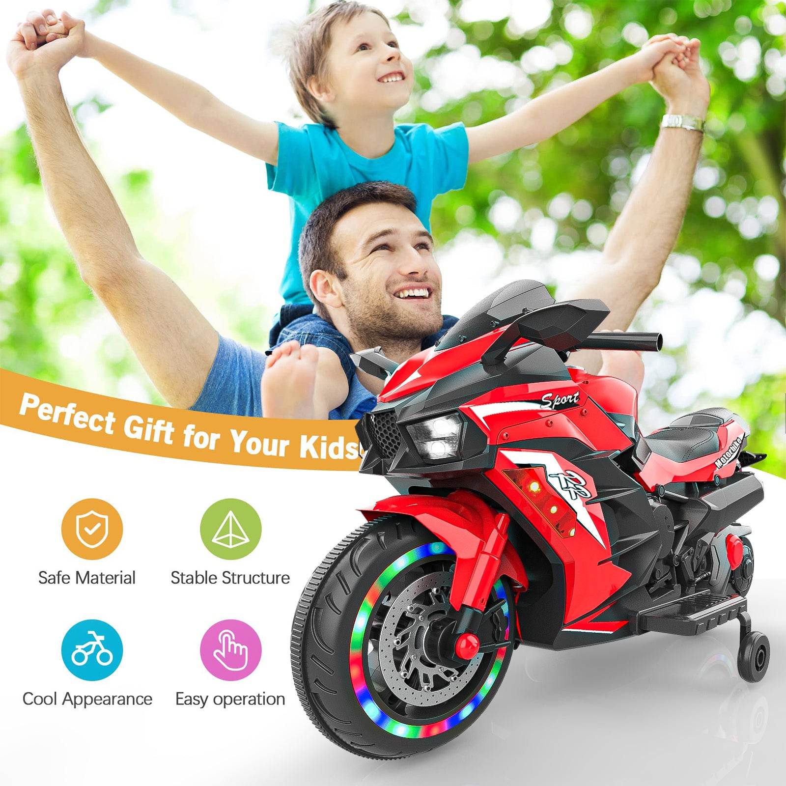 mlnshops Kids Toy Motorcycle with Lights - Electric Bike