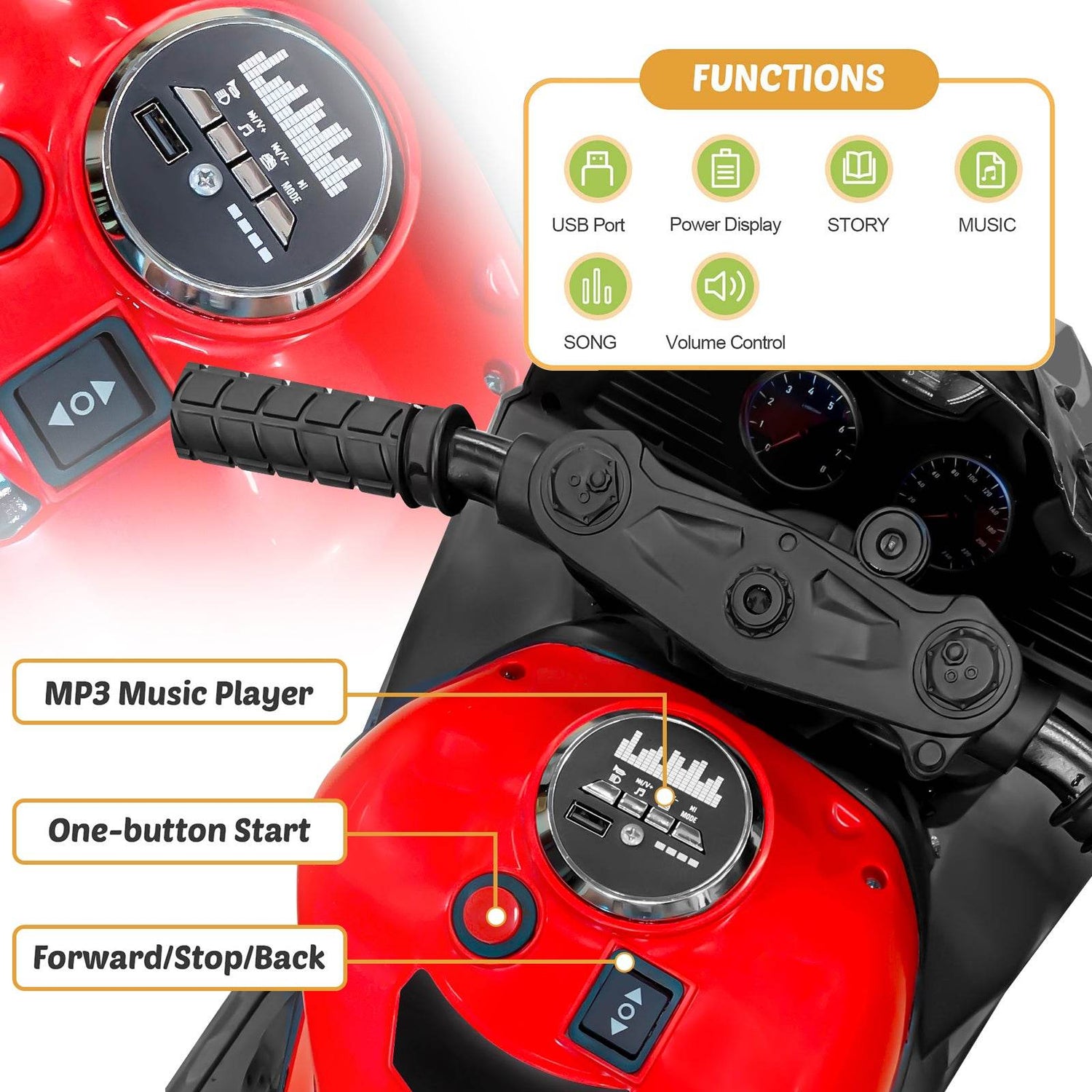 mlnshops Kids Toy Motorcycle with Lights - Electric Bike