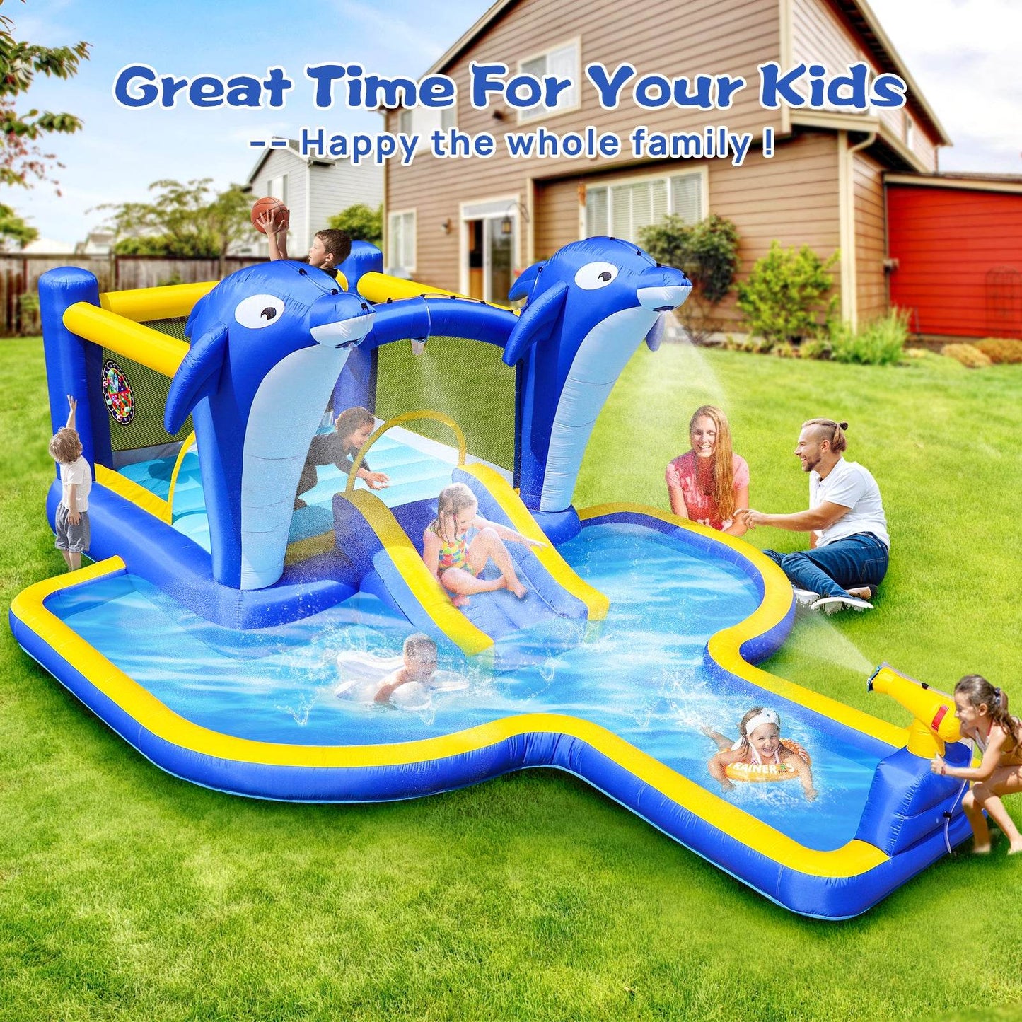 MLNshops 8 in 1 inflatable water slide park - Dolphin Splash