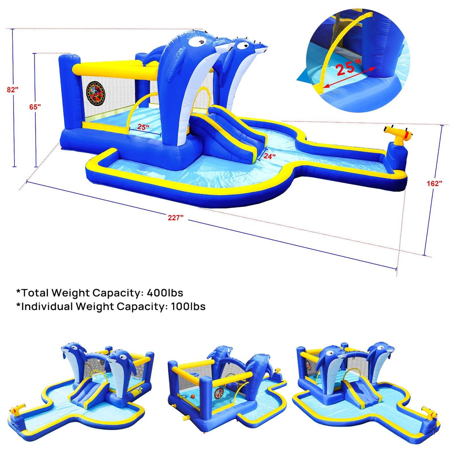 MLNshops 8 in 1 inflatable water slide park - Dolphin Splash