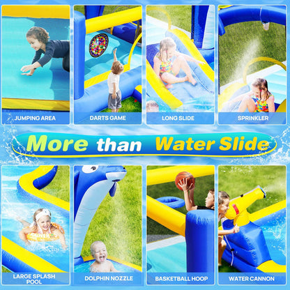 MLNshops 8 in 1 inflatable water slide park - Dolphin Splash