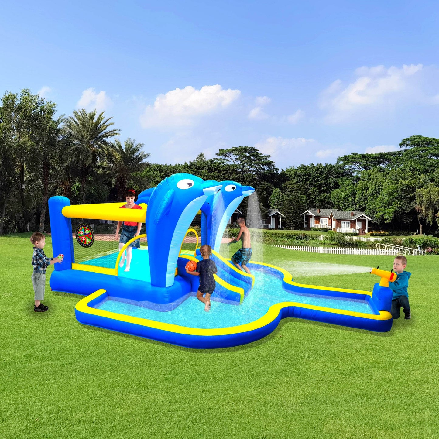 MLNshops 8 in 1 inflatable water slide park - Dolphin Splash