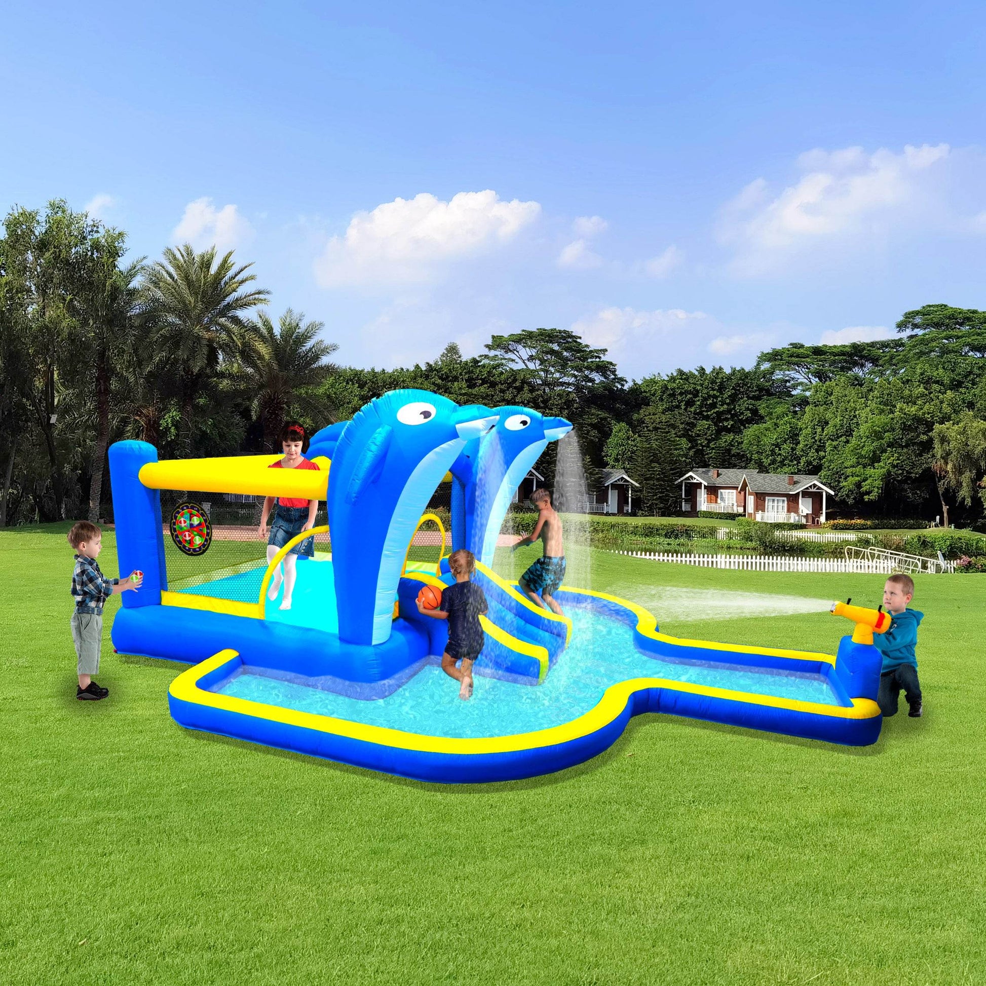 MLNshops 8 in 1 inflatable water slide park - Dolphin Splash