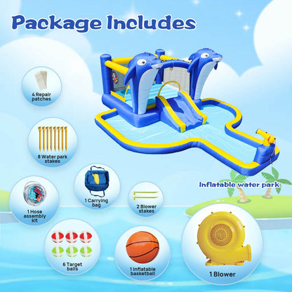 MLNshops 8 in 1 inflatable water slide park - Dolphin Splash