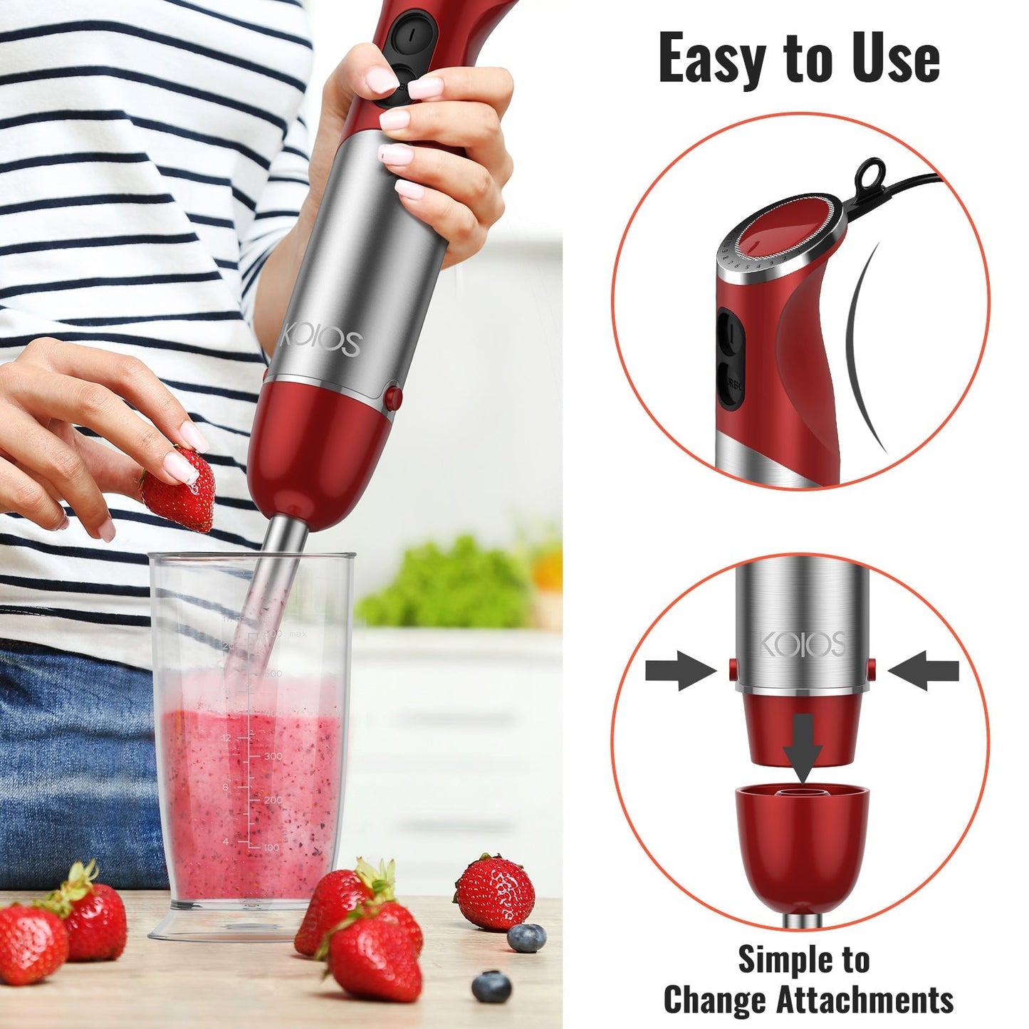 KOIOS Immersion Blender, Upgraded 5-in-1 Handheld Blender 1000W 12 Speed with Turbo Mode, Stick Blender MLNshops]