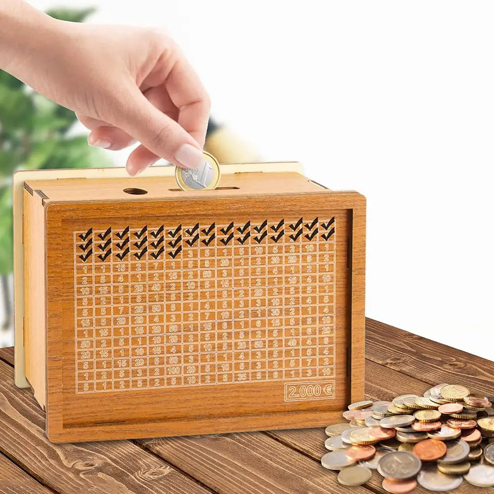 Large Capacity Wooden Piggy Bank Cash Box with Counter - Suitable for EURO MLNshops]