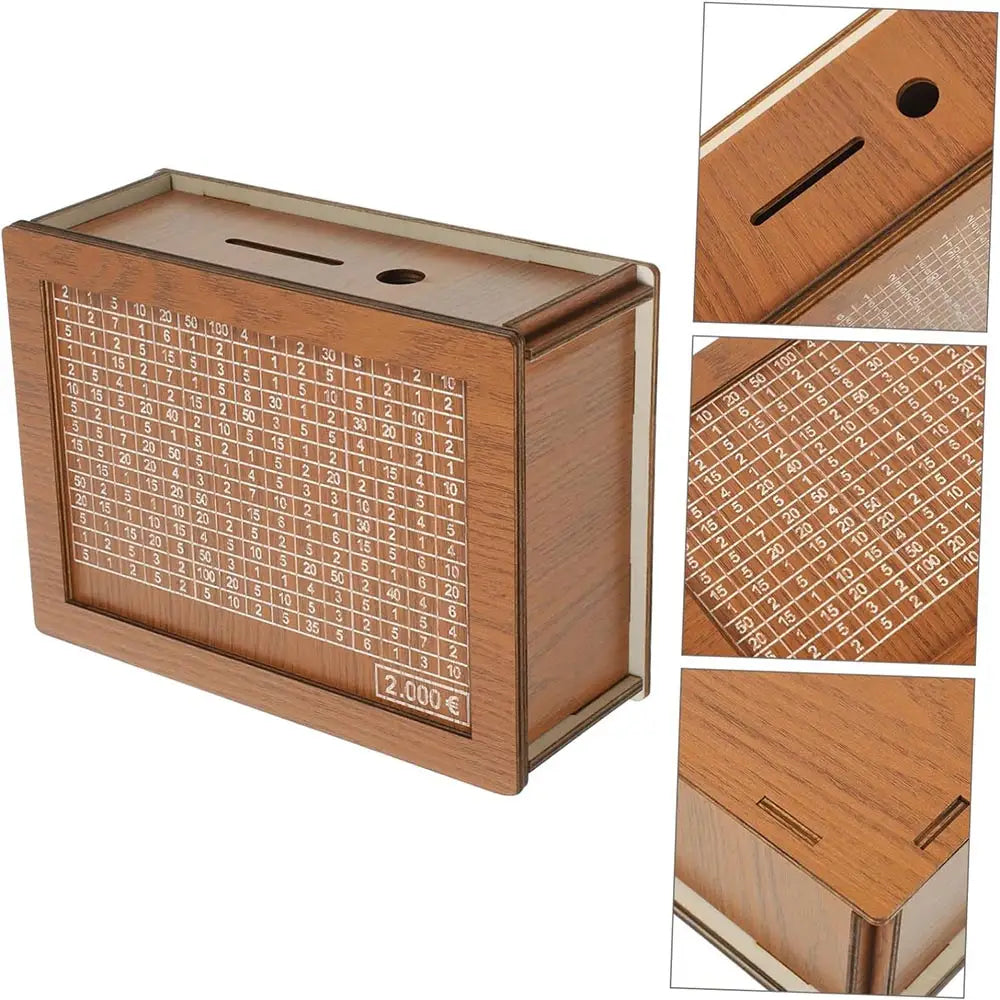 Large Capacity Wooden Piggy Bank Cash Box with Counter - Suitable for EURO MLNshops]