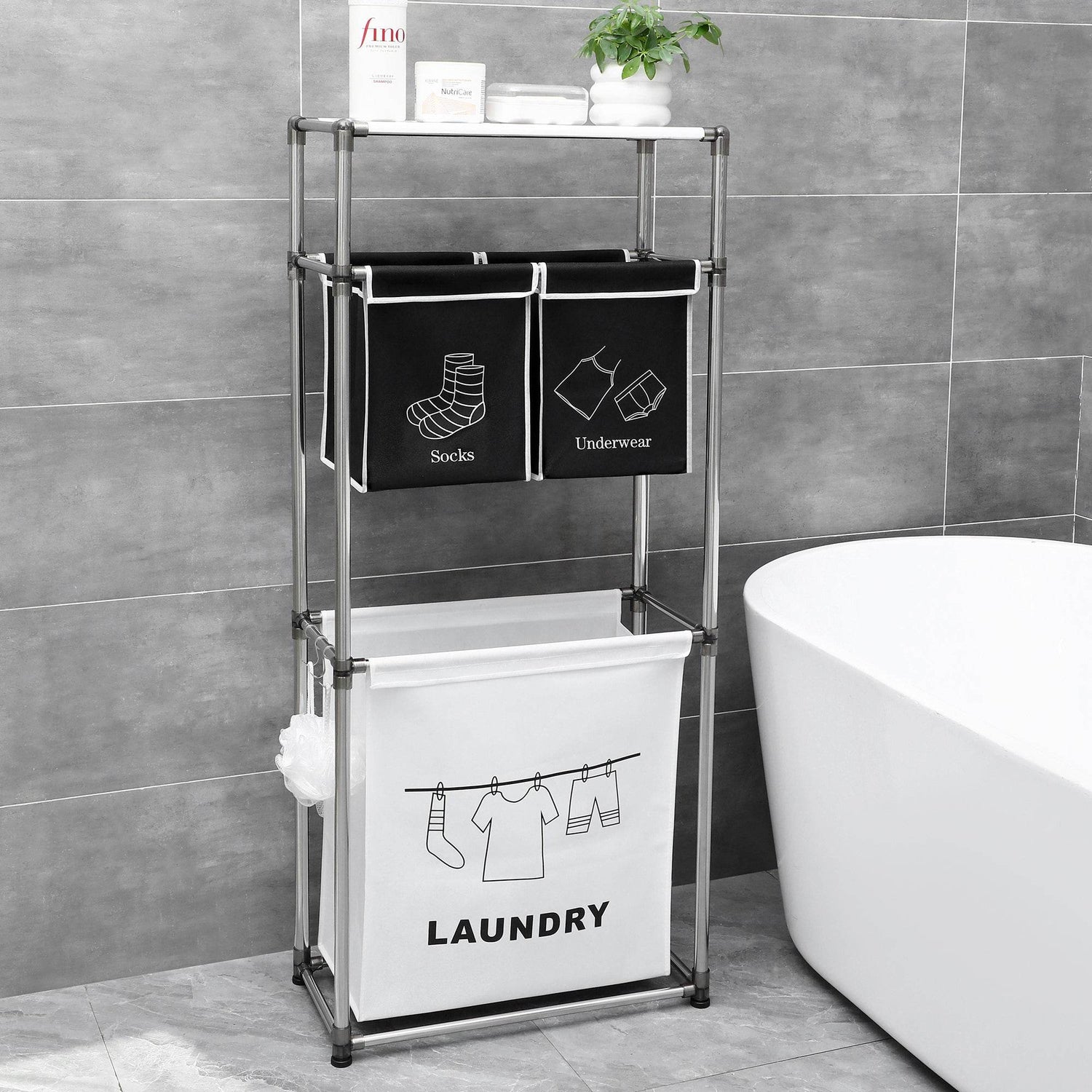 MLNshops Laundry Sorter with Removable Bags & Shelf