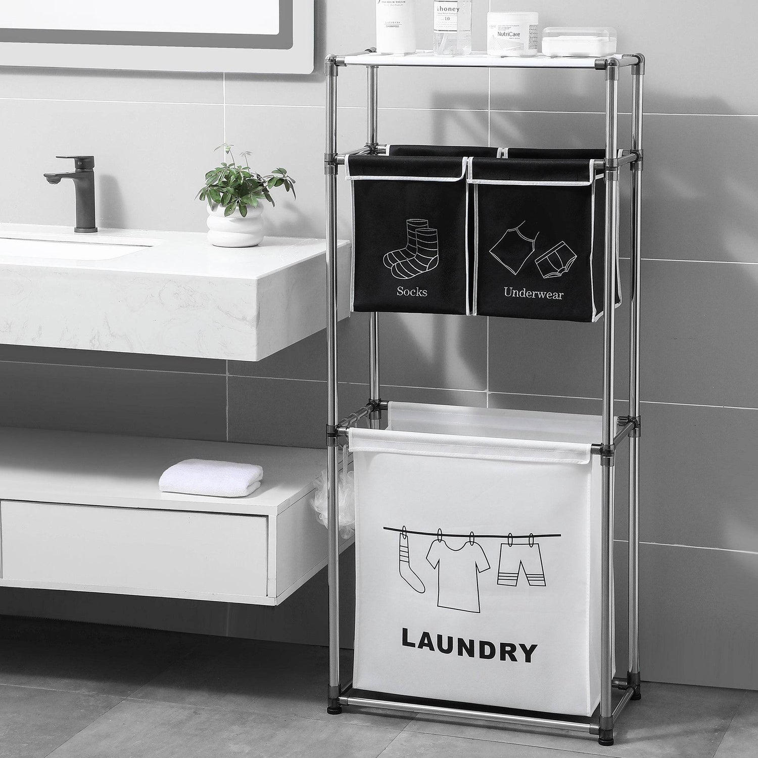 MLNshops Laundry Sorter with Removable Bags & Shelf