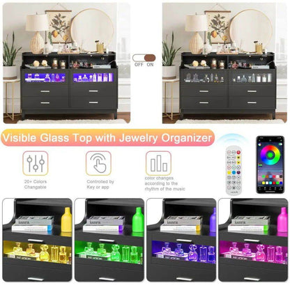 MLNshops LED Dresser with USB Ports and Tempered Glass