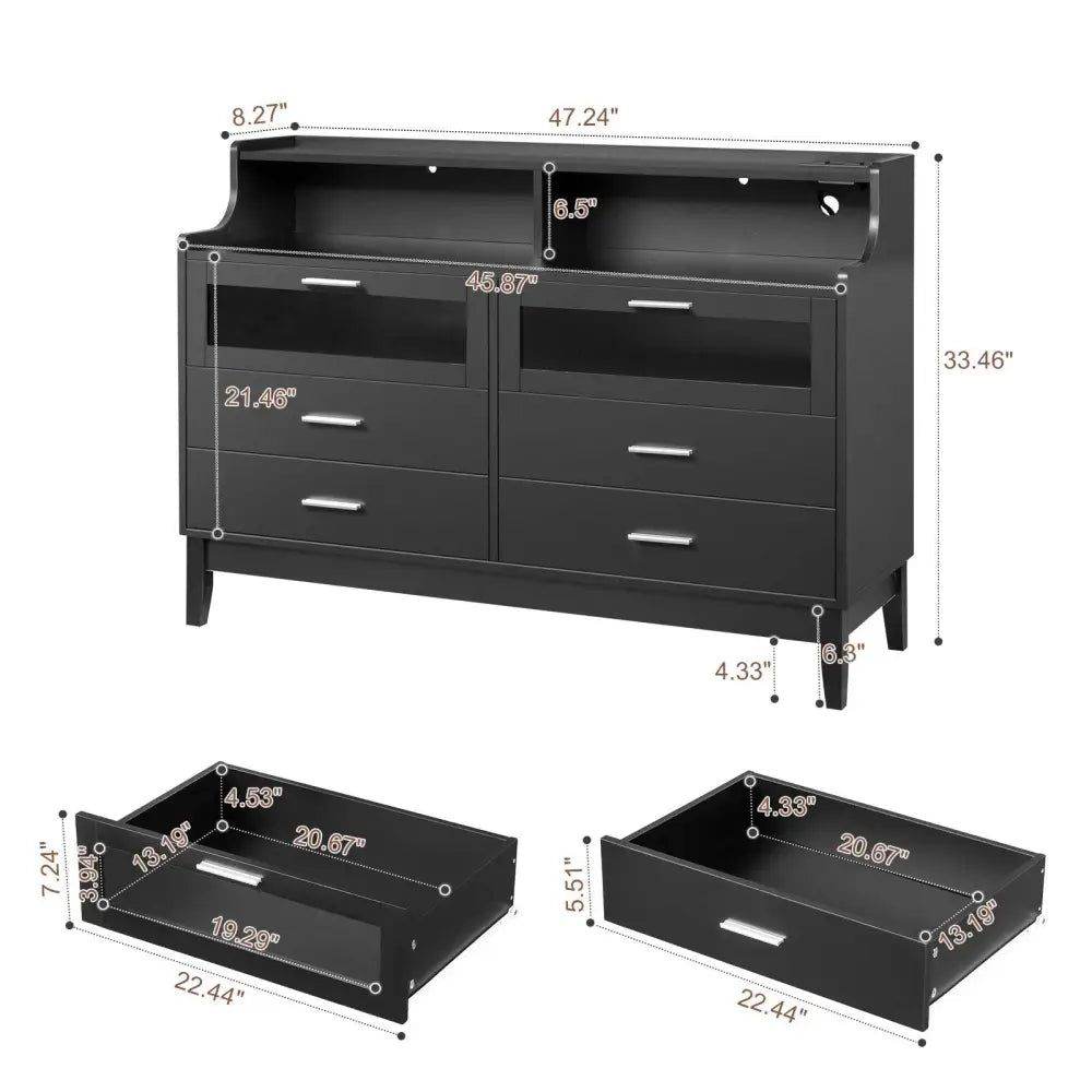 MLNshops LED Dresser with USB Ports and Tempered Glass