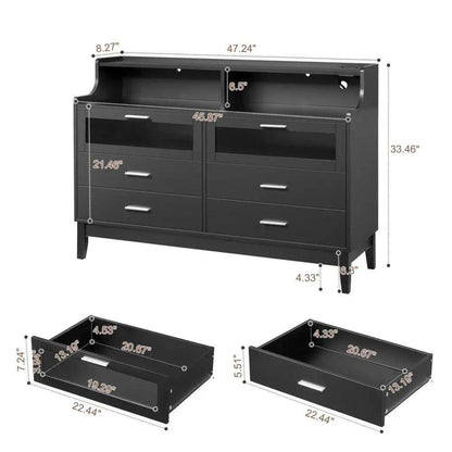 MLNshops LED Dresser with USB Ports and Tempered Glass