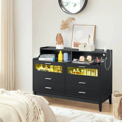 MLNshops LED Dresser with USB Ports and Tempered Glass