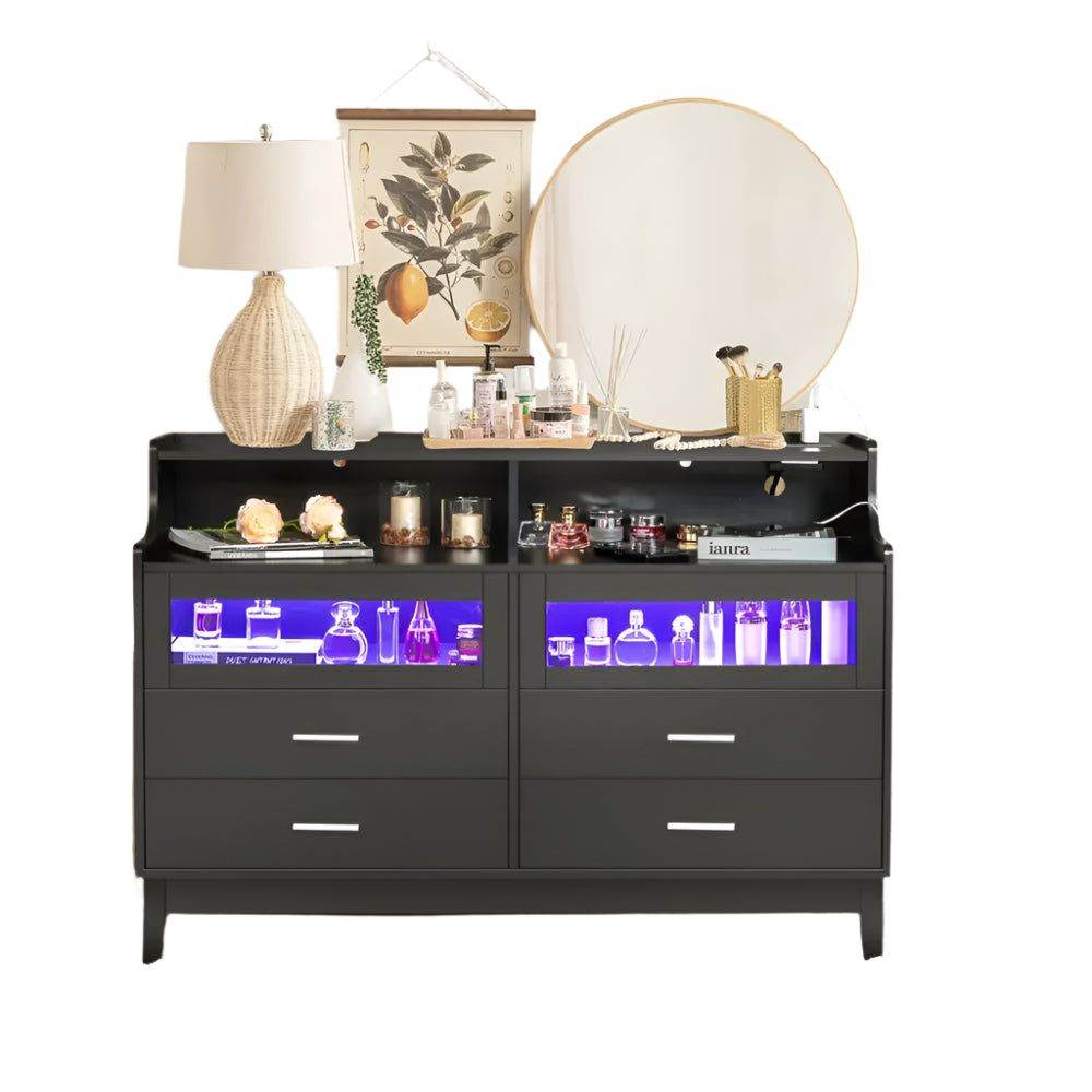 MLNshops LED Dresser with USB Ports and Tempered Glass Default Title