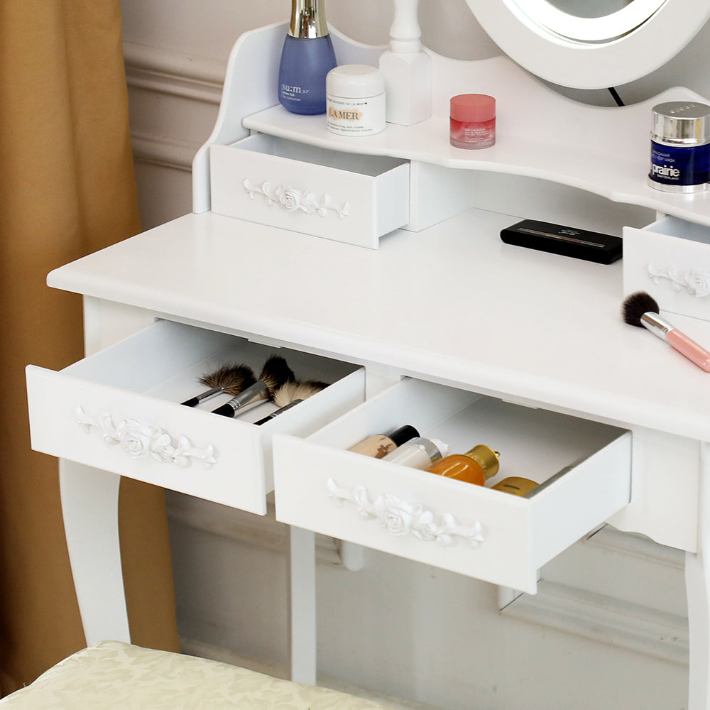 LED Single Mirror 4 Drawer Dresser White MLNshops]