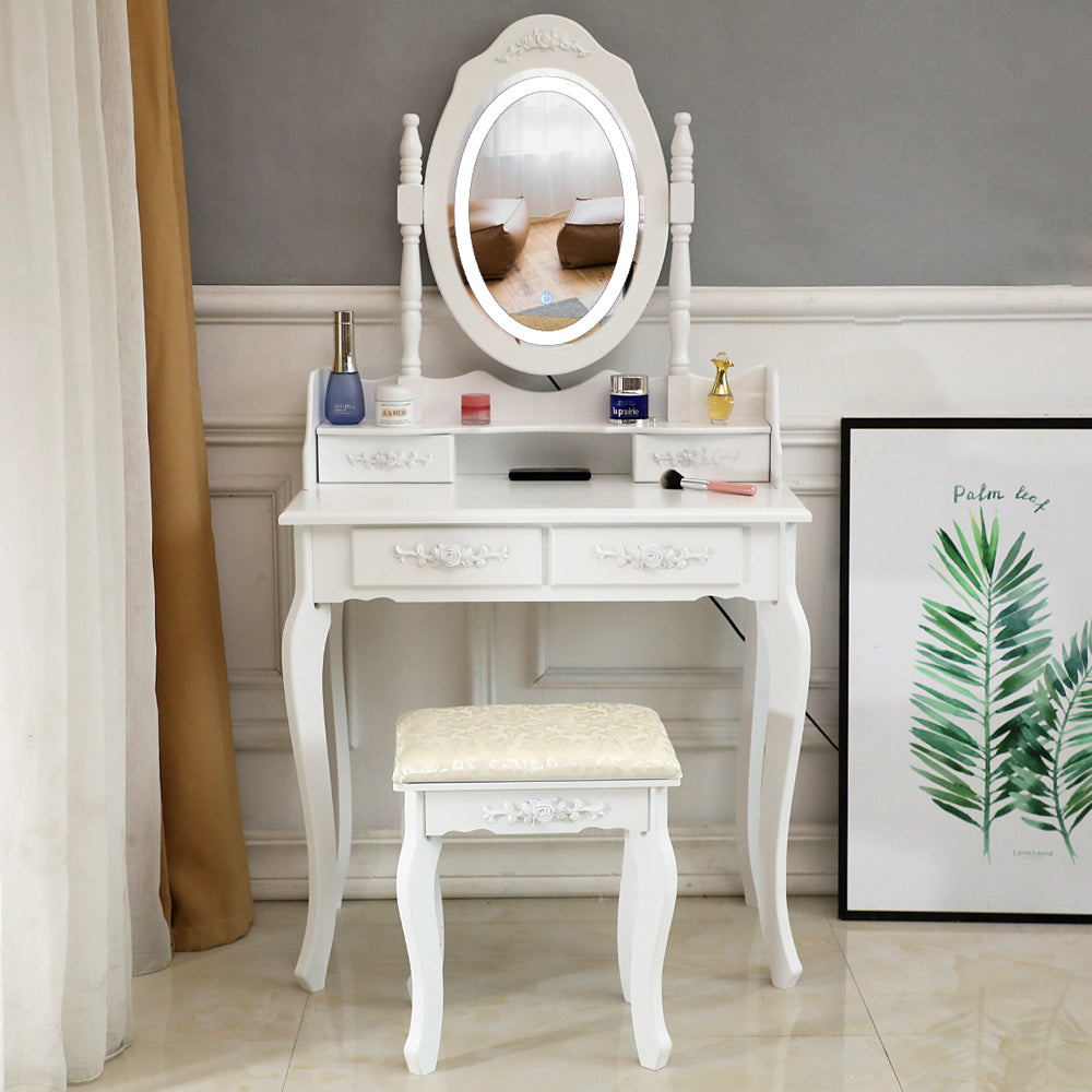 LED Single Mirror 4 Drawer Dresser White MLNshops]