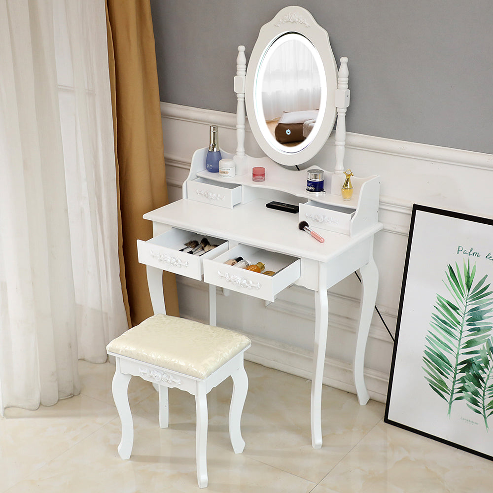 LED Single Mirror 4 Drawer Dresser White MLNshops]