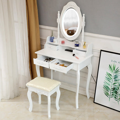 LED Single Mirror 4 Drawer Dresser White MLNshops]