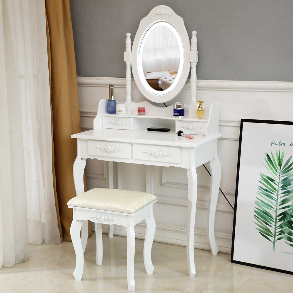 LED Single Mirror 4 Drawer Dresser White MLNshops]