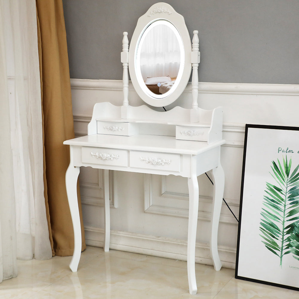 LED Single Mirror 4 Drawer Dresser White MLNshops]