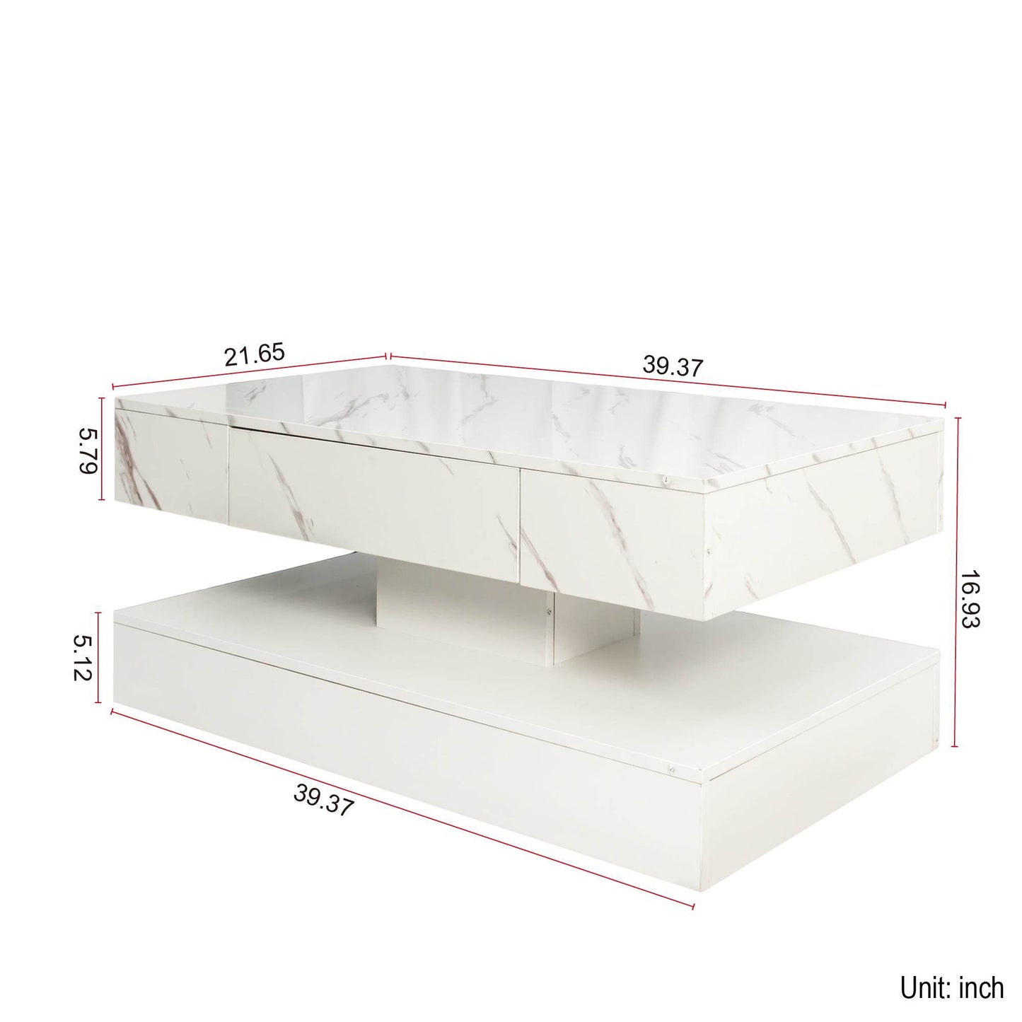 MLNshops white marble LED sofa table with storage and modern rectangular design