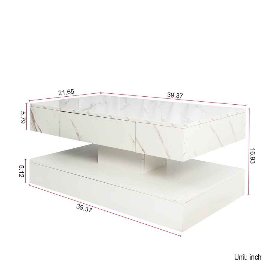 MLNshops LED Sofa Table with Storage - Modern Marble Design