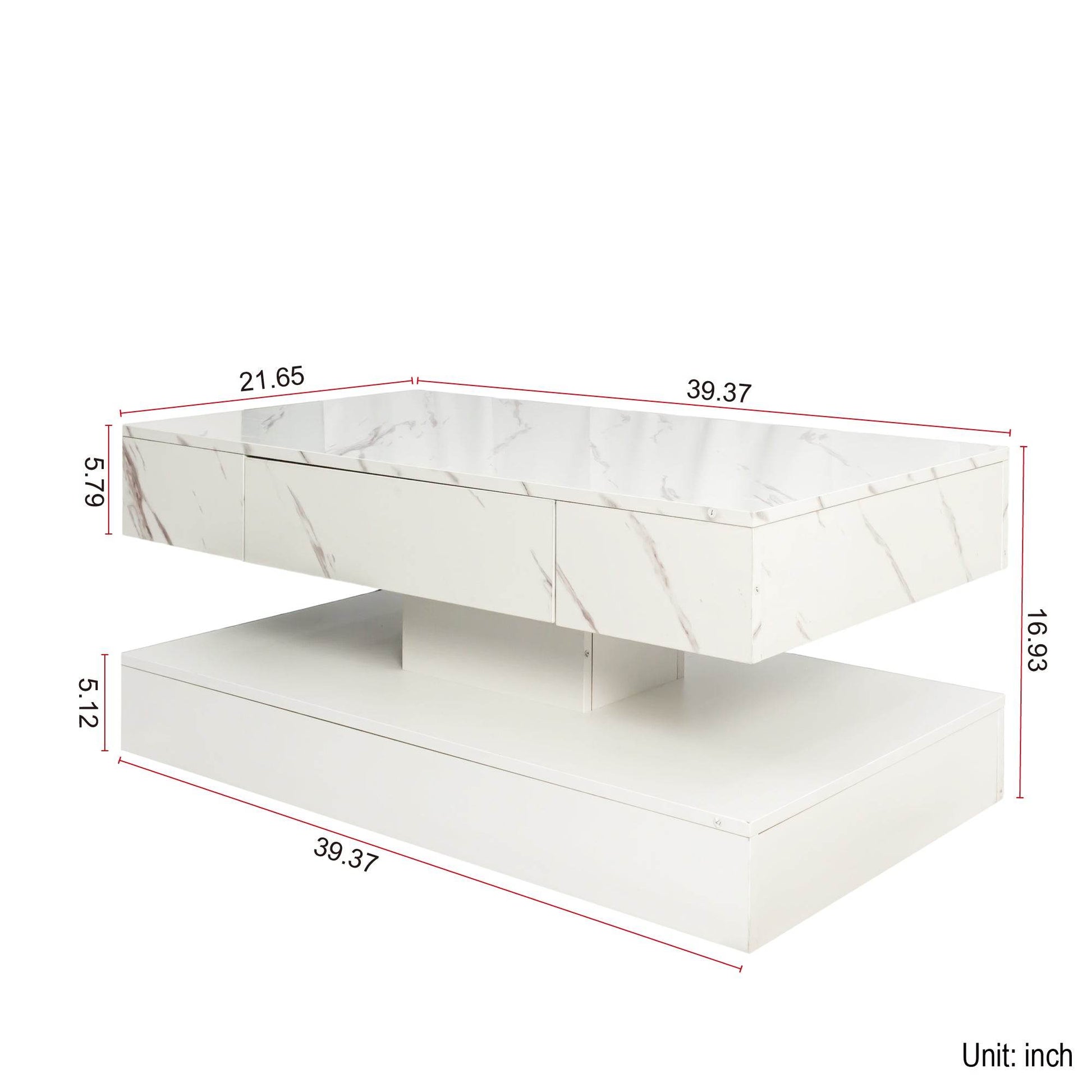 MLNshops white marble LED sofa table with storage and modern rectangular design
