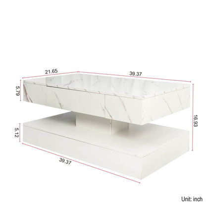 MLNshops white marble LED sofa table with storage and modern rectangular design