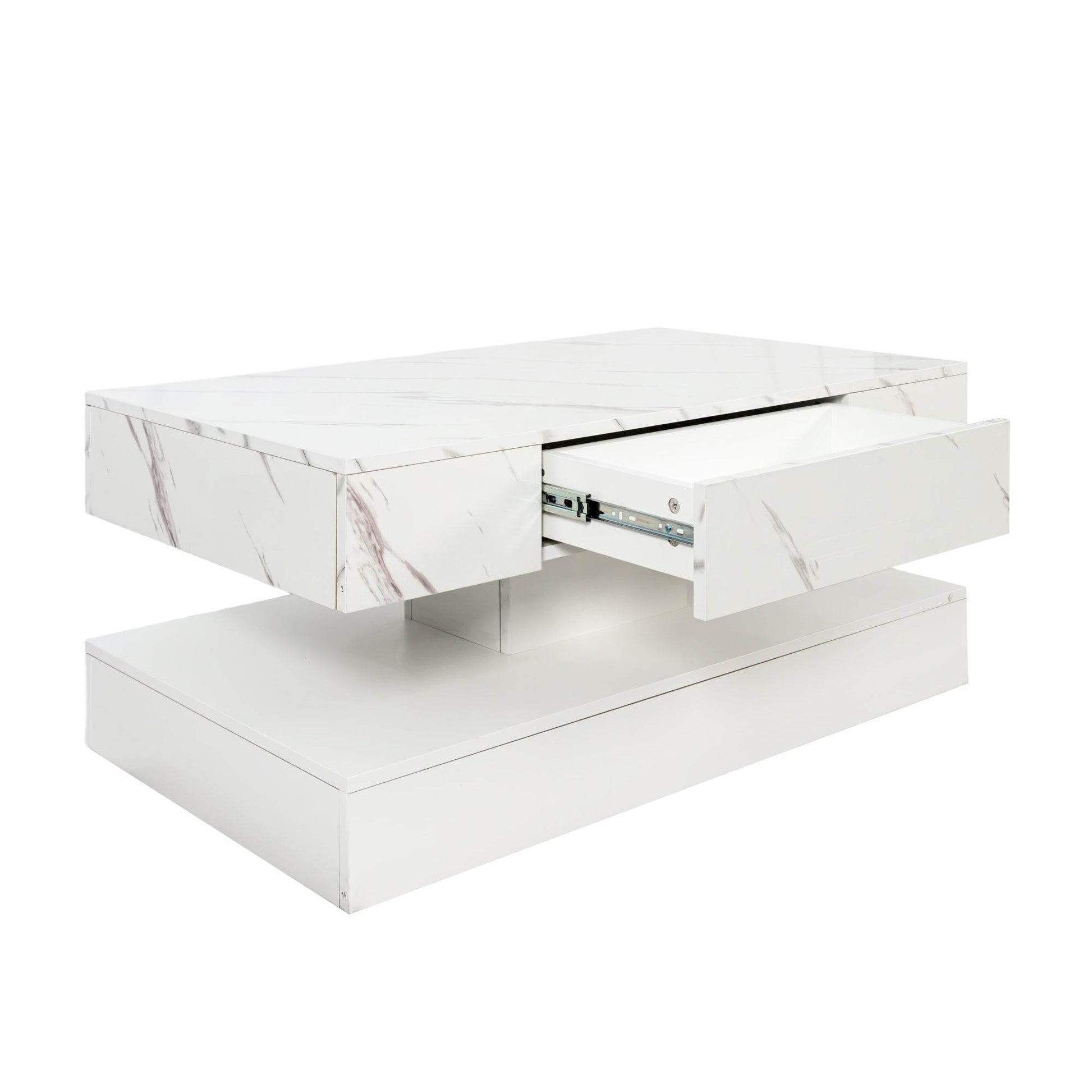 MLNshops LED Sofa table with storage featuring a white marble top and built-in drawer for modern living rooms