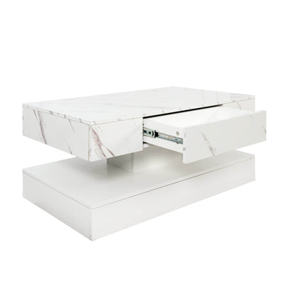 MLNshops LED Sofa table with storage featuring a white marble top and built-in drawer for modern living rooms