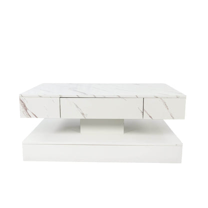 MLNshops LED Sofa table with storage in white marble finish coffee table design