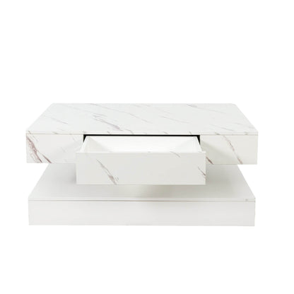 MLNshops white marble LED sofa table with storage and drawer for modern living room