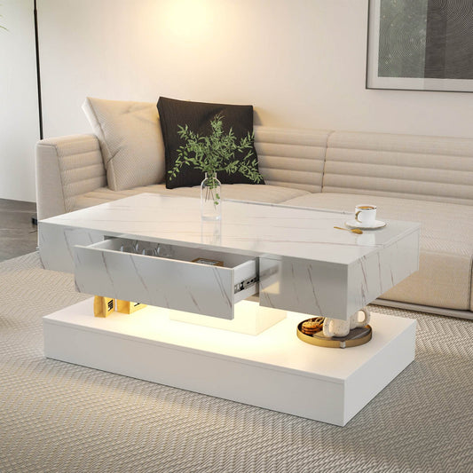 MLNshops LED Sofa Table with Storage - Modern Marble Design Default